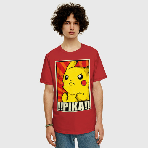 Мужская футболка хлопок Oversize с принтом Pikachu Pika Pika, фото на моделе #1