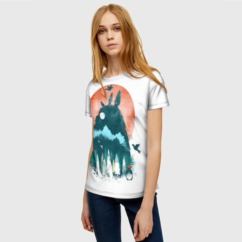 Женская футболка 3D с принтом Силуэт Тоторо, фото на моделе #1