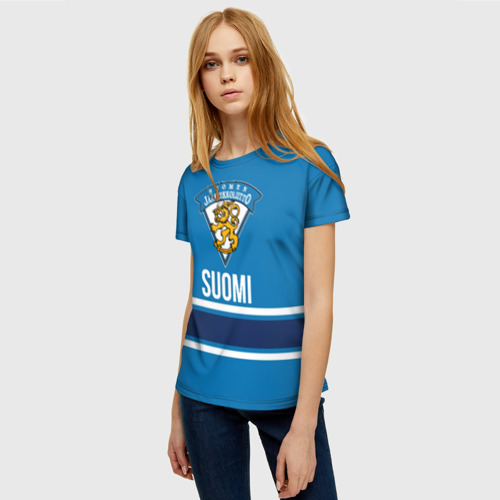 Женская футболка 3D с принтом СБОРНАЯ ФИНЛЯНДИИ, фото на моделе #1
