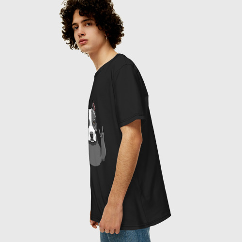 Мужская футболка хлопок Oversize с принтом Американский терьер ROCK, вид сбоку #3