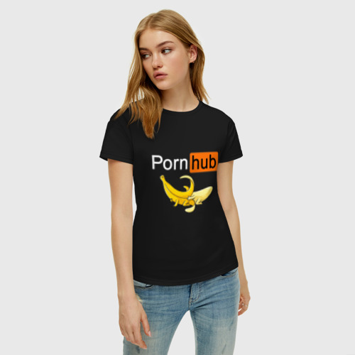 Женская футболка с принтом PORN HUB, фото на моделе #1