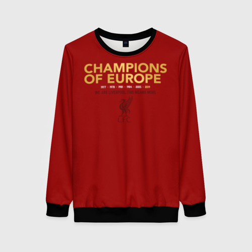 Женский свитшот 3D с принтом Liverpool Champions of Europe +спина, вид спереди #2