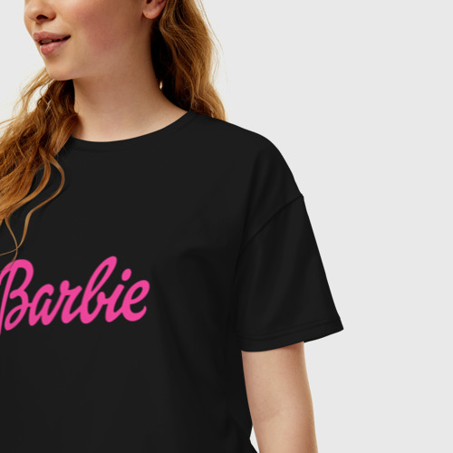 Женская футболка хлопок Oversize с принтом Barbie, фото на моделе #1
