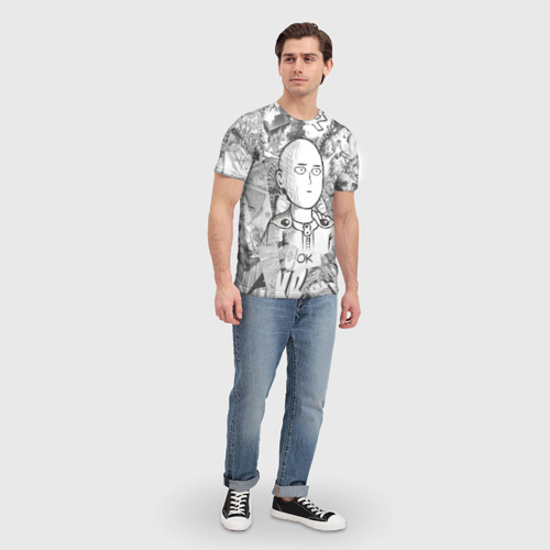 Мужская футболка 3D с принтом Чернобелый Сайтама, вид сбоку #3