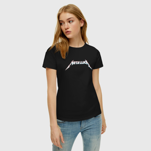 Женская футболка хлопок с принтом METALLICA GLITCH LOGO, фото на моделе #1