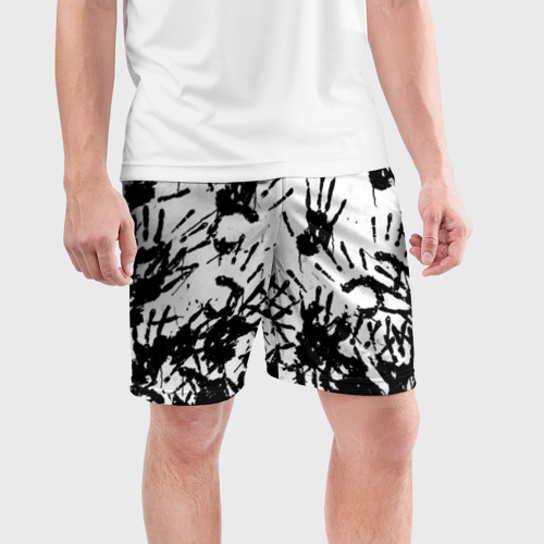 Мужские шорты спортивные с принтом Отпечатки - DEATH STRANDING, фото на моделе #1