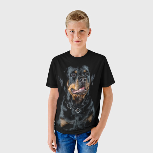 Детская футболка 3D с принтом Ротвейлер, фото на моделе #1