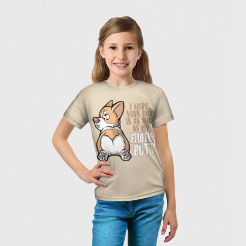 Детская футболка 3D с принтом Милый Корги, вид сбоку #3