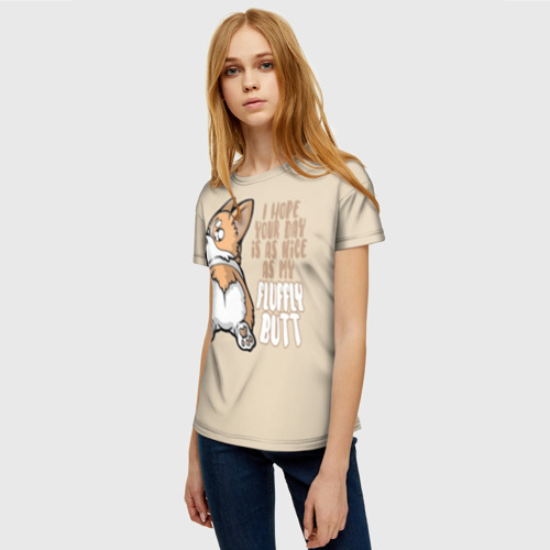 Женская футболка 3D с принтом Милый Корги, фото на моделе #1