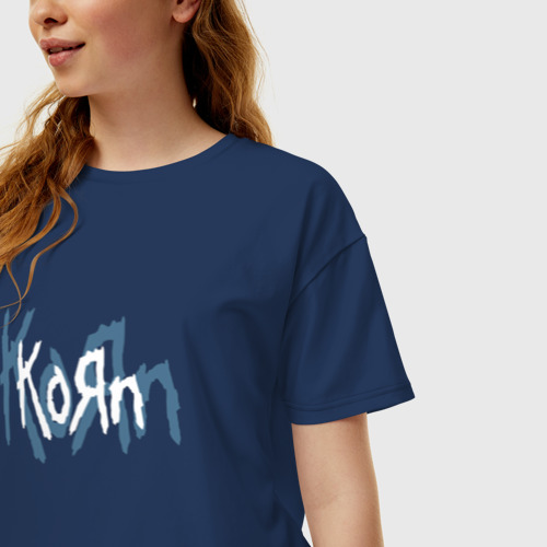 Женская футболка хлопок Oversize с принтом Korn, фото на моделе #1