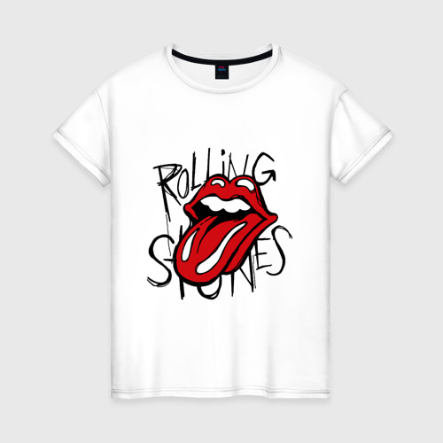 Женская футболка хлопок с принтом Rolling Stones, вид спереди #2