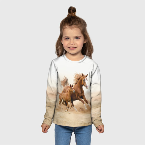 Детский лонгслив 3D с принтом Лошадь с жеребенком, вид сбоку #3