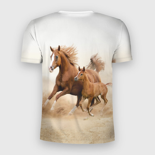 Мужская футболка 3D Slim с принтом Лошадь с жеребенком, вид сзади #1