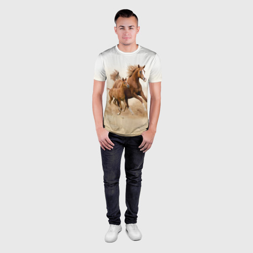 Мужская футболка 3D Slim с принтом Лошадь с жеребенком, вид сбоку #3