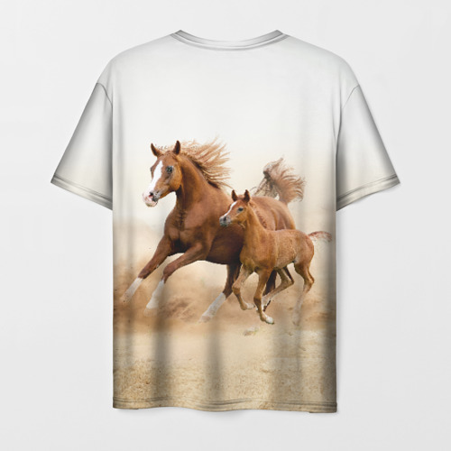 Мужская футболка 3D с принтом Лошадь с жеребенком, вид сзади #1