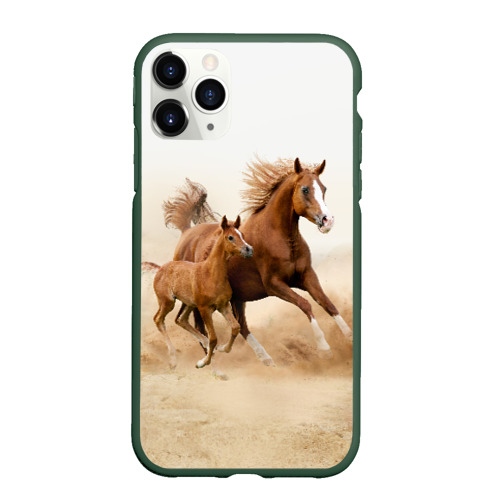 Чехол для iPhone 11 Pro матовый с принтом Лошадь с жеребенком, вид спереди #2