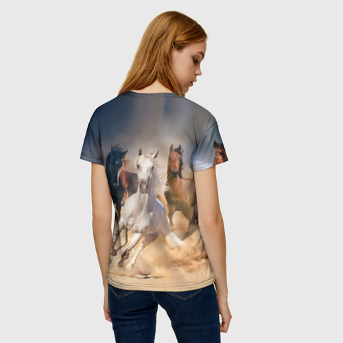 Женская 3D футболка с принтом Табун, вид сзади #2