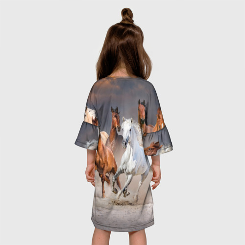 Детское платье 3D с принтом Табун, вид сзади #2