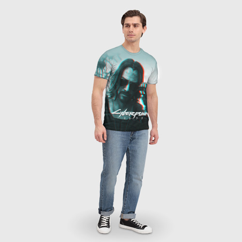 Мужская 3D футболка с принтом Cyberpunk 2077, вид сбоку #3