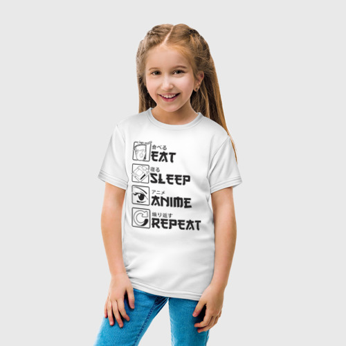 Детская футболка хлопок с принтом Есть Спать Аниме Повторить, вид сбоку #3