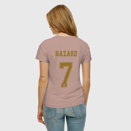 Женская футболка хлопок с принтом Азар Форма Реал Мадрид 19/20, вид сзади #2