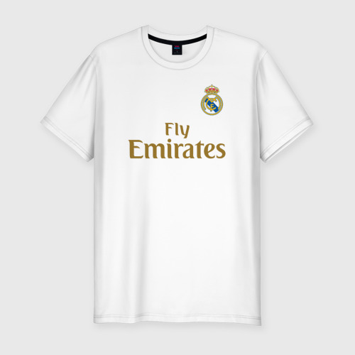 Мужская футболка хлопок Slim с принтом Азар Форма Реал Мадрид 19-20, вид спереди #2