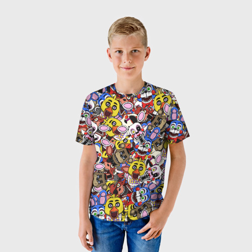 Детская футболка 3D с принтом FNAF STICKERBOMBING, фото на моделе #1