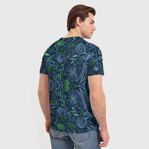 Мужская футболка 3D с принтом Череп В Цветах, вид сзади #2