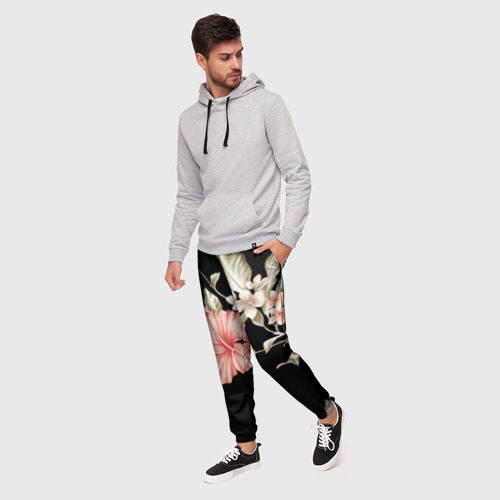 Мужские брюки 3D с принтом Красивые Цветочки, фото на моделе #1
