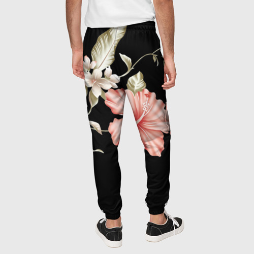 Мужские брюки 3D с принтом Красивые Цветочки, вид сзади #2