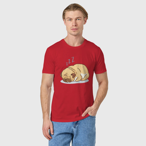 Мужская футболка хлопок с принтом Спящий мопс, фото на моделе #1