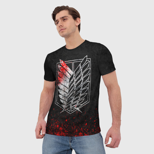 Мужская 3D футболка с принтом Атака Титанов (Гранж 4), фото на моделе #1
