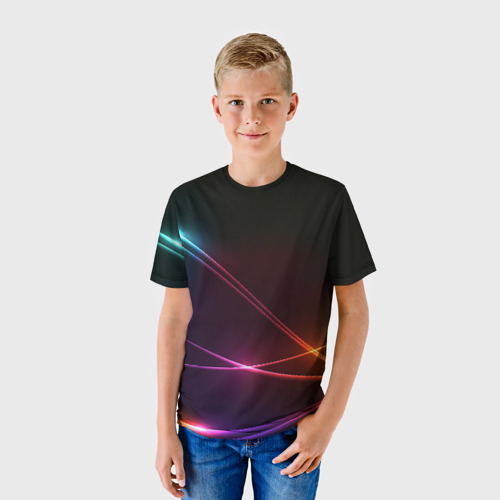 Детская футболка 3D с принтом Неоновые Линии, фото на моделе #1