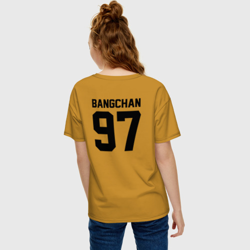 Женская футболка хлопок Oversize с принтом STRAY KIDS BANGCHAN, вид сзади #2