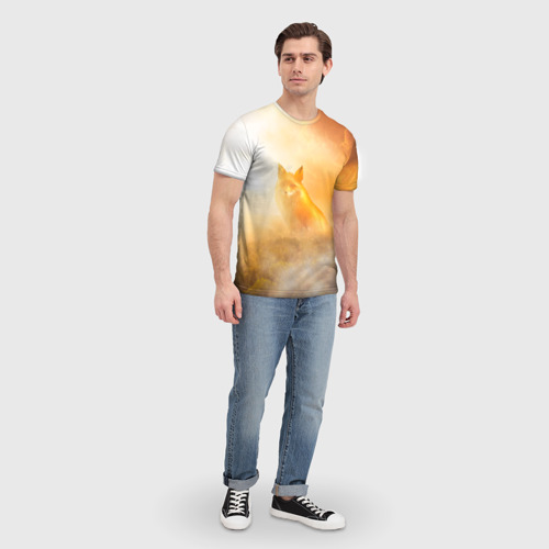 Мужская футболка 3D с принтом Лисичка в тумане, вид сбоку #3