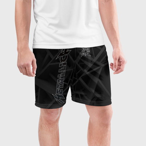 Мужские шорты спортивные с принтом Metallica, фото на моделе #1