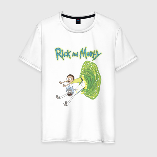 Мужская футболка с принтом Rick and Morty portal, вид спереди #2