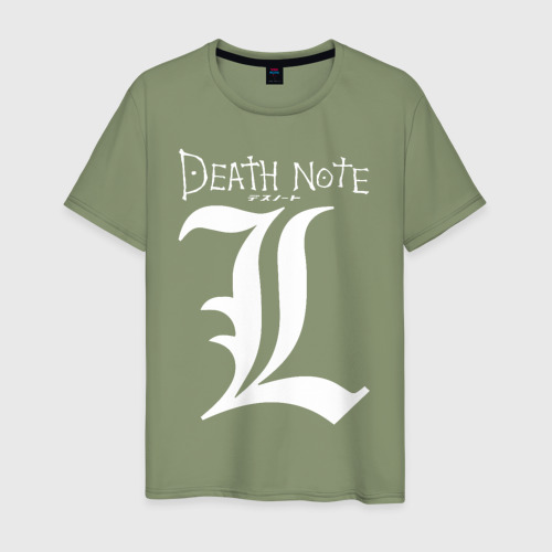 Мужская футболка хлопок с принтом L letter DEATH NOTE, вид спереди #2