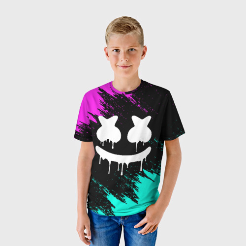 Детская футболка 3D с принтом MARSHMELLO MELT \ МАРШМЕЛЛО НЕОН, фото на моделе #1