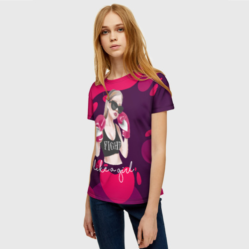 Женская футболка 3D с принтом Девушка боксер, фото на моделе #1