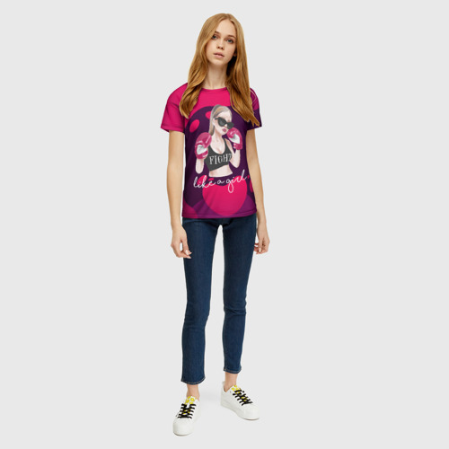 Женская футболка 3D с принтом Девушка боксер, вид сбоку #3