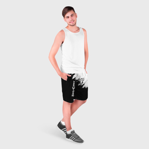 Мужские шорты 3D с принтом Чёрный Бык разделенный фон, фото на моделе #1