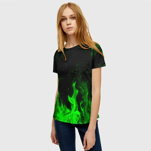 Женская футболка 3D с принтом ЗЕЛЁНЫЙ ОГОНЬ | GREEN FIRE, фото на моделе #1