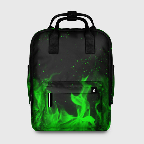 Женский рюкзак 3D с принтом ЗЕЛЁНЫЙ ОГОНЬ | GREEN FIRE, вид спереди #2