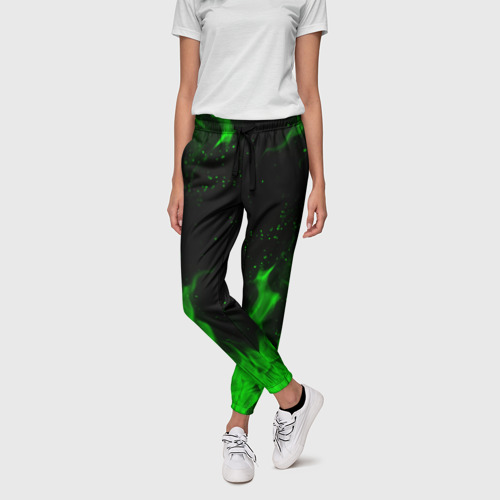 Женские брюки 3D с принтом ЗЕЛЁНЫЙ ОГОНЬ | GREEN FIRE, фото на моделе #1
