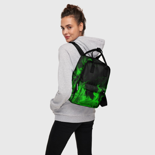 Женский рюкзак 3D с принтом ЗЕЛЁНЫЙ ОГОНЬ | GREEN FIRE, вид сбоку #3