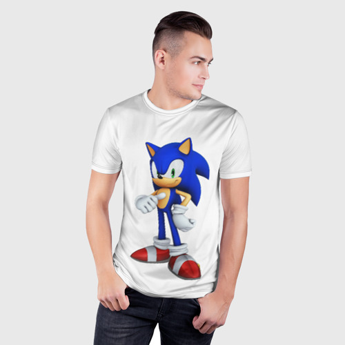 Мужская футболка 3D Slim с принтом Sonic, фото на моделе #1