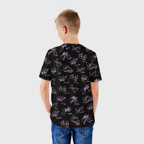 Детская футболка 3D с принтом BTS АВТОГРАФЫ, вид сзади #2