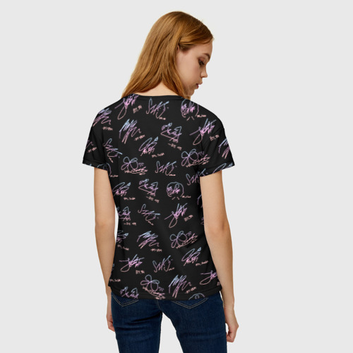 Женская футболка 3D с принтом BTS АВТОГРАФЫ, вид сзади #2