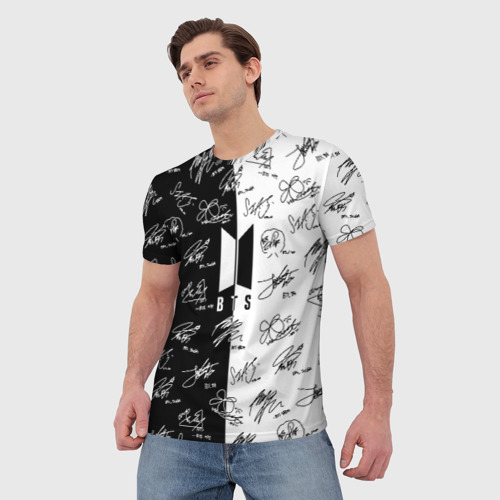 Мужская футболка 3D с принтом BTS АВТОГРАФЫ, фото на моделе #1